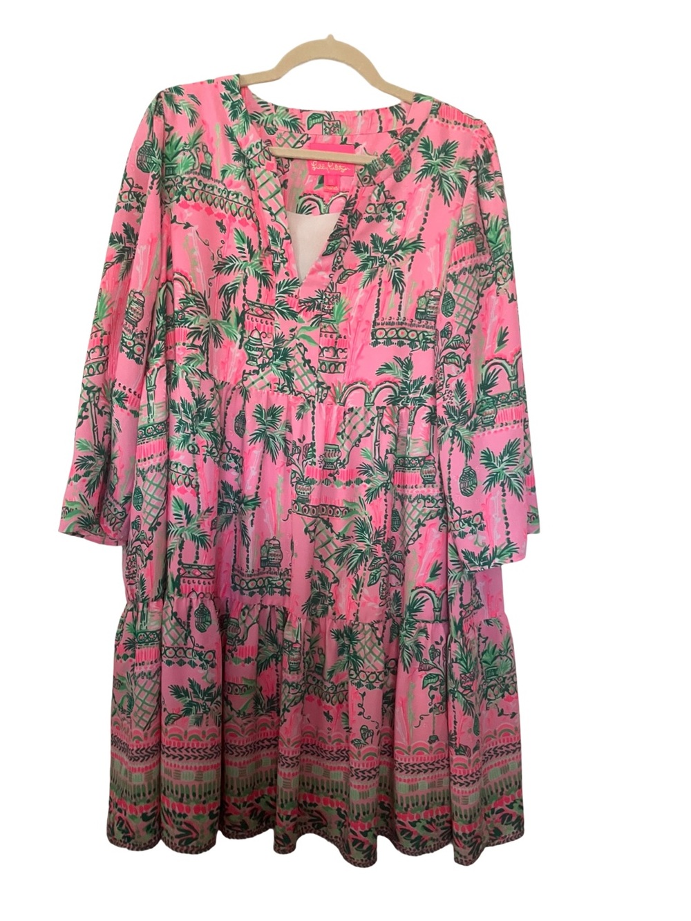 Lilly Pulitzer Neon Pink & Green Tropical Print Shift Dress